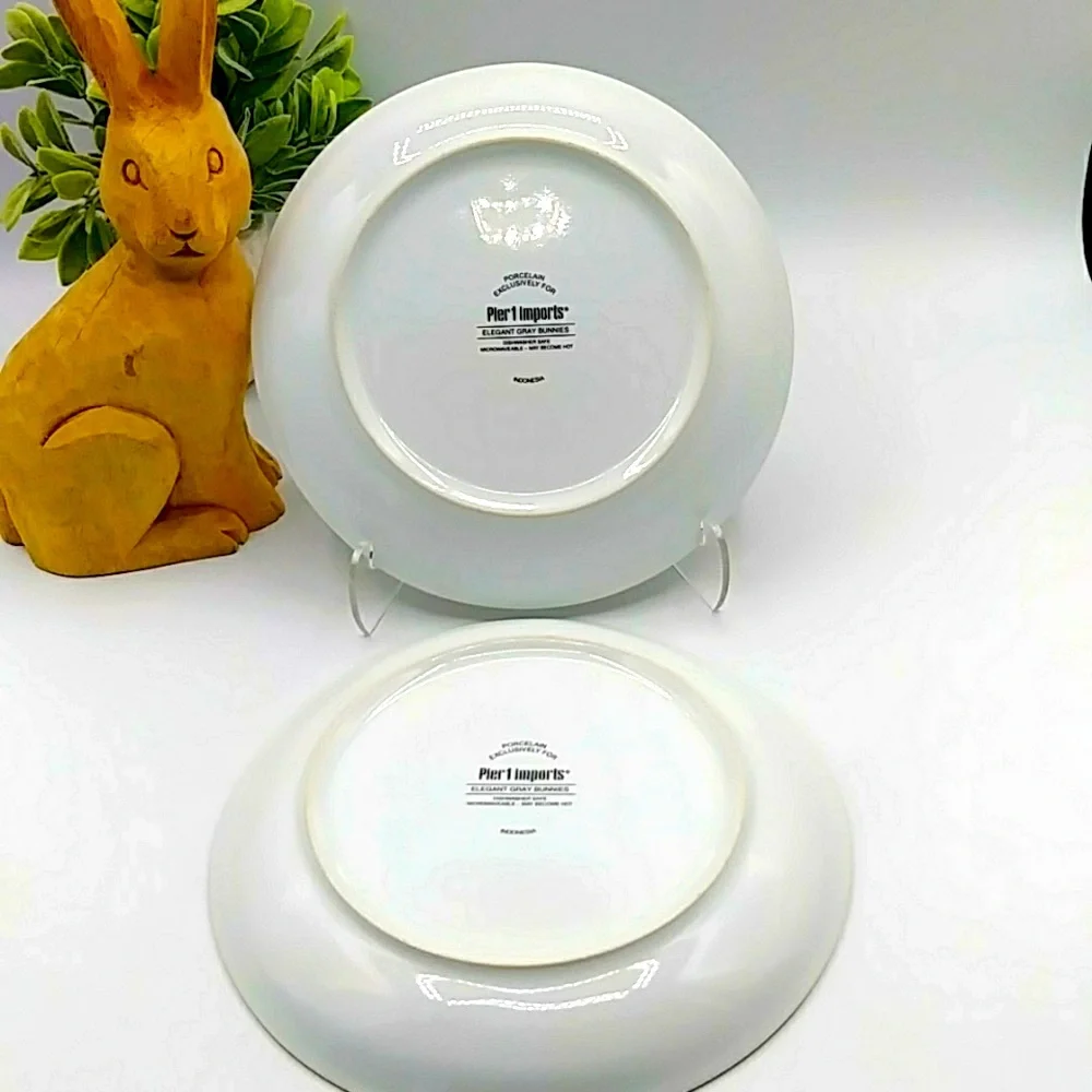 Pier 1 Pair Of “Elegant Gray Bunnies” Plates. 8